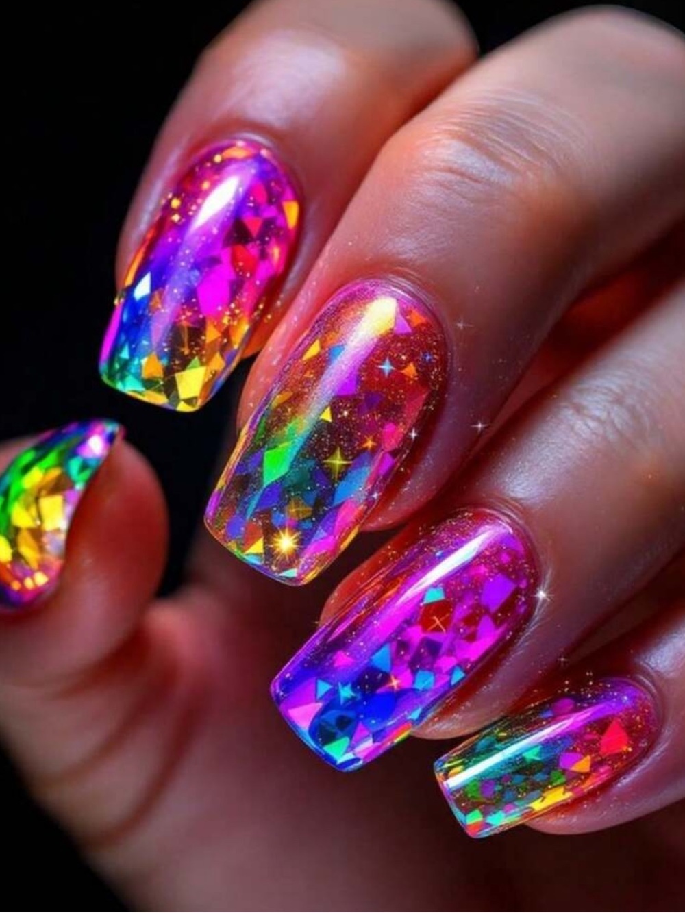 Holographic Multicolor Prism - 24 Fake Nails